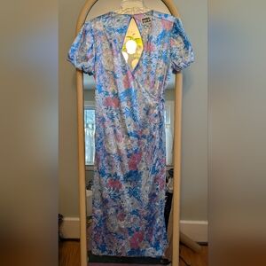 Bimba Y Lola Metallic Crinkle Foral Wrap Dress